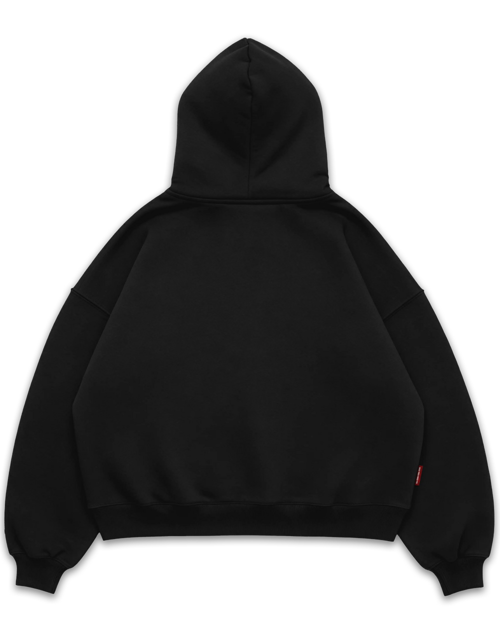 Los Surenos siyah boxy fit hoodie arka görünüm, baskısız sade tasarım, oversize kesim sweatshirt ve kapüşon detayı. #siyah