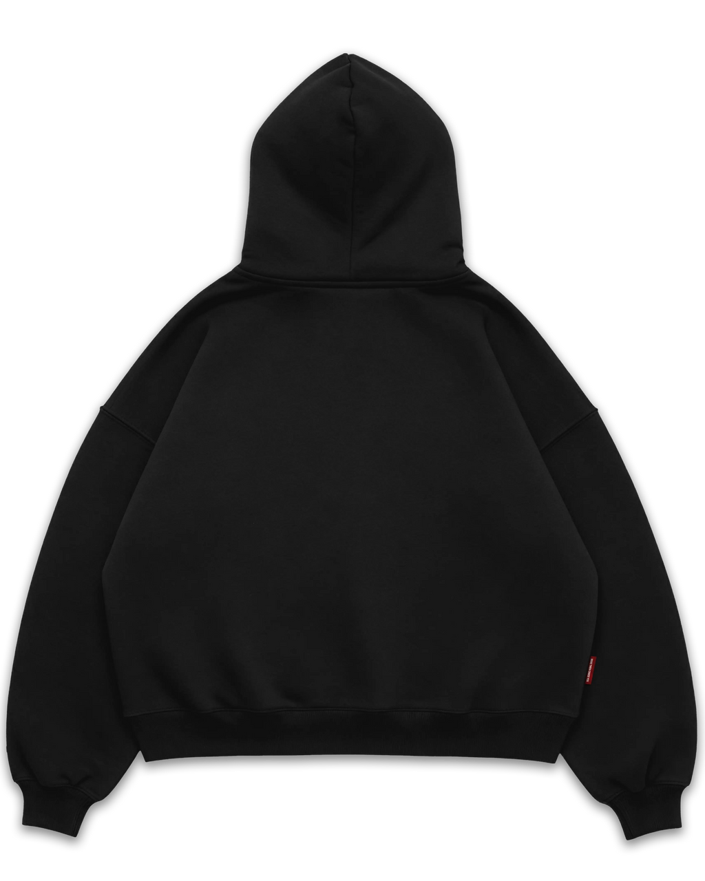 Los Surenos siyah boxy fit hoodie arka görünüm, baskısız sade tasarım, oversize kesim sweatshirt ve kapüşon detayı. #siyah