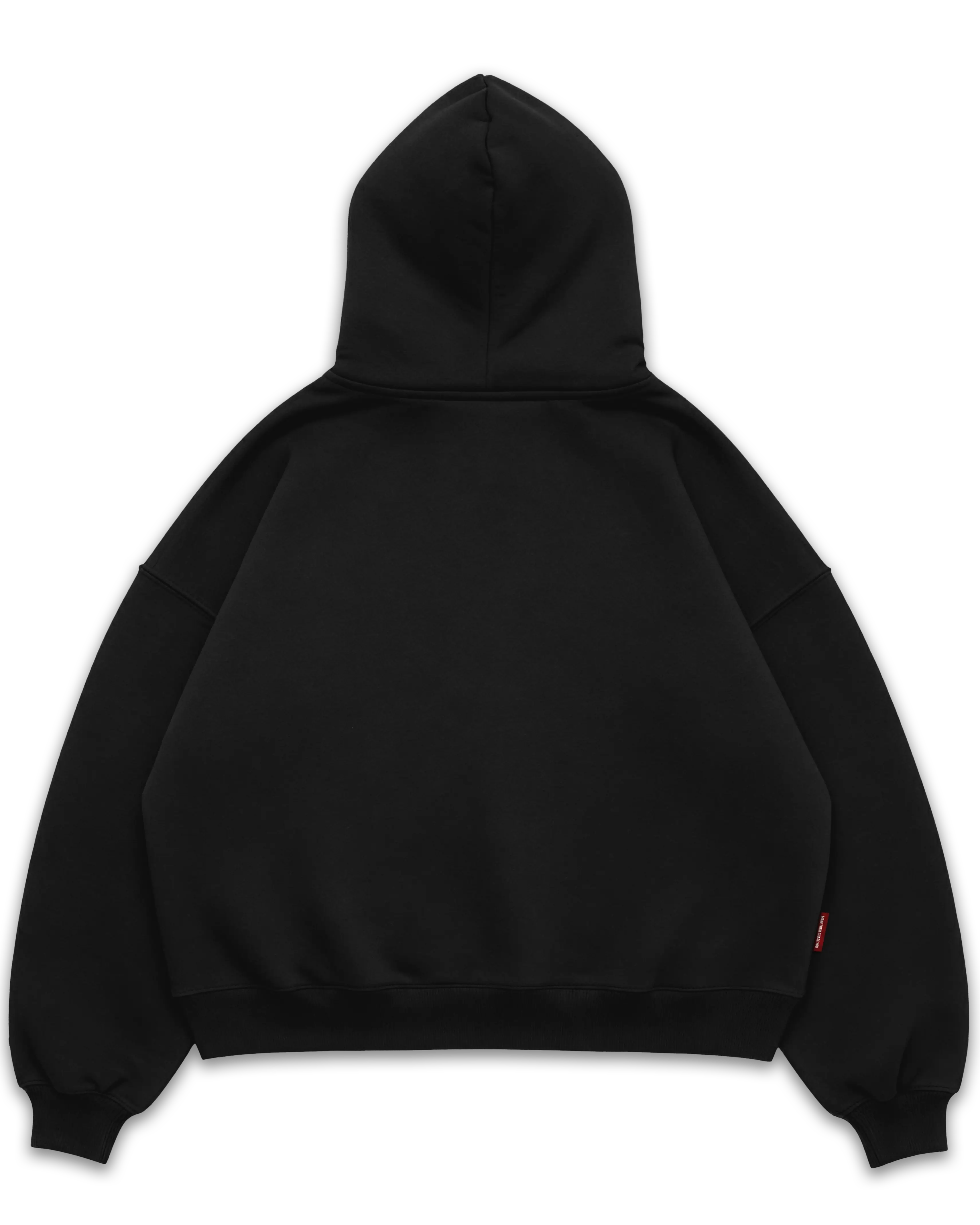 Los Surenos siyah boxy fit hoodie arka görünüm, baskısız sade tasarım, oversize kesim sweatshirt ve kapüşon detayı. #siyah