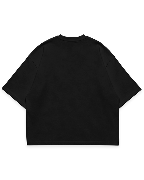 Siyah erkek oversize boxy fit tshirt arka görünüm, sade ve baskısız tasarım #siyah
