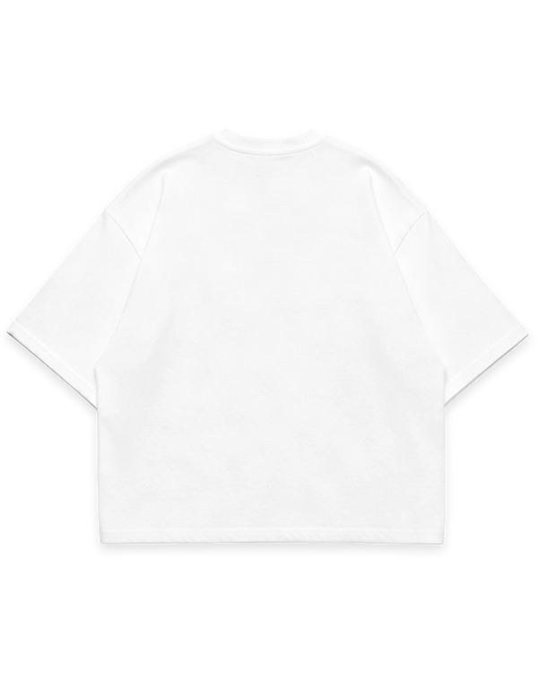 Beyaz erkek oversize boxy fit tshirt arka görünüm, sade ve baskısız tasarım #beyaz