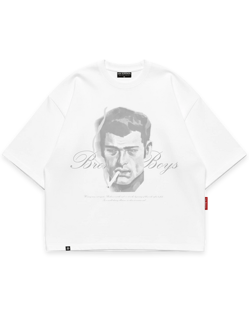 BROKEN BOYS TEE beyaz oversize boxy fit tshirt, sanatsal erkek portre baskılı streetwear tasarım #beyaz