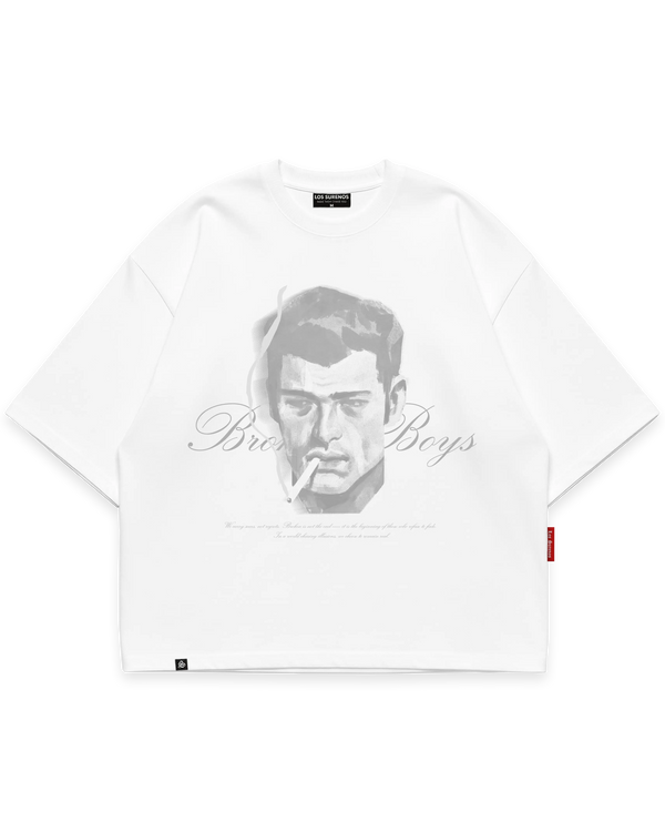 BROKEN BOYS TEE beyaz oversize boxy fit tshirt, sanatsal erkek portre baskılı streetwear tasarım #beyaz