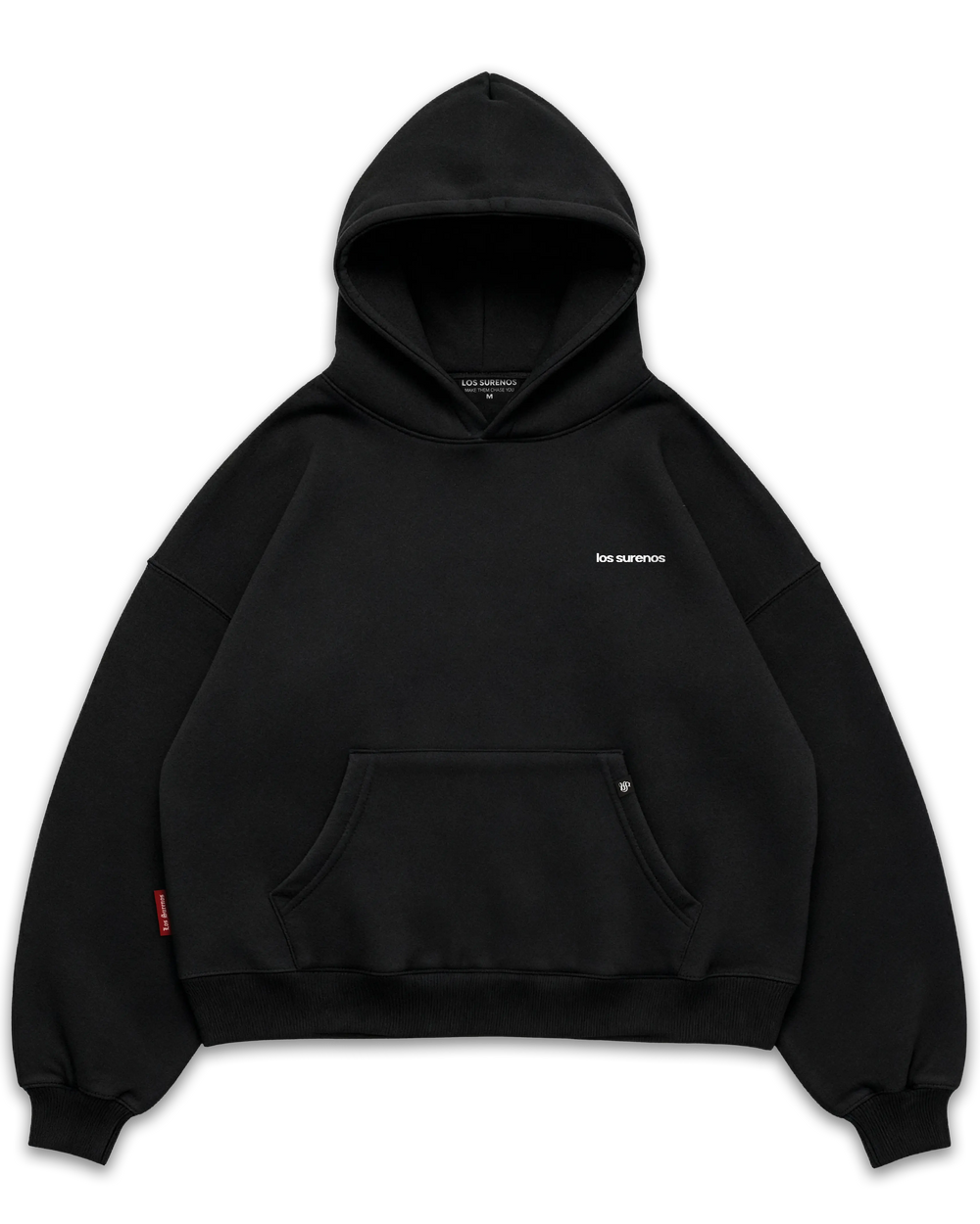 Chase siyah oversize hoodie, göğüste minimal los surenos logo detaylı ön yüz tasarım, premium streetwear stil #siyah