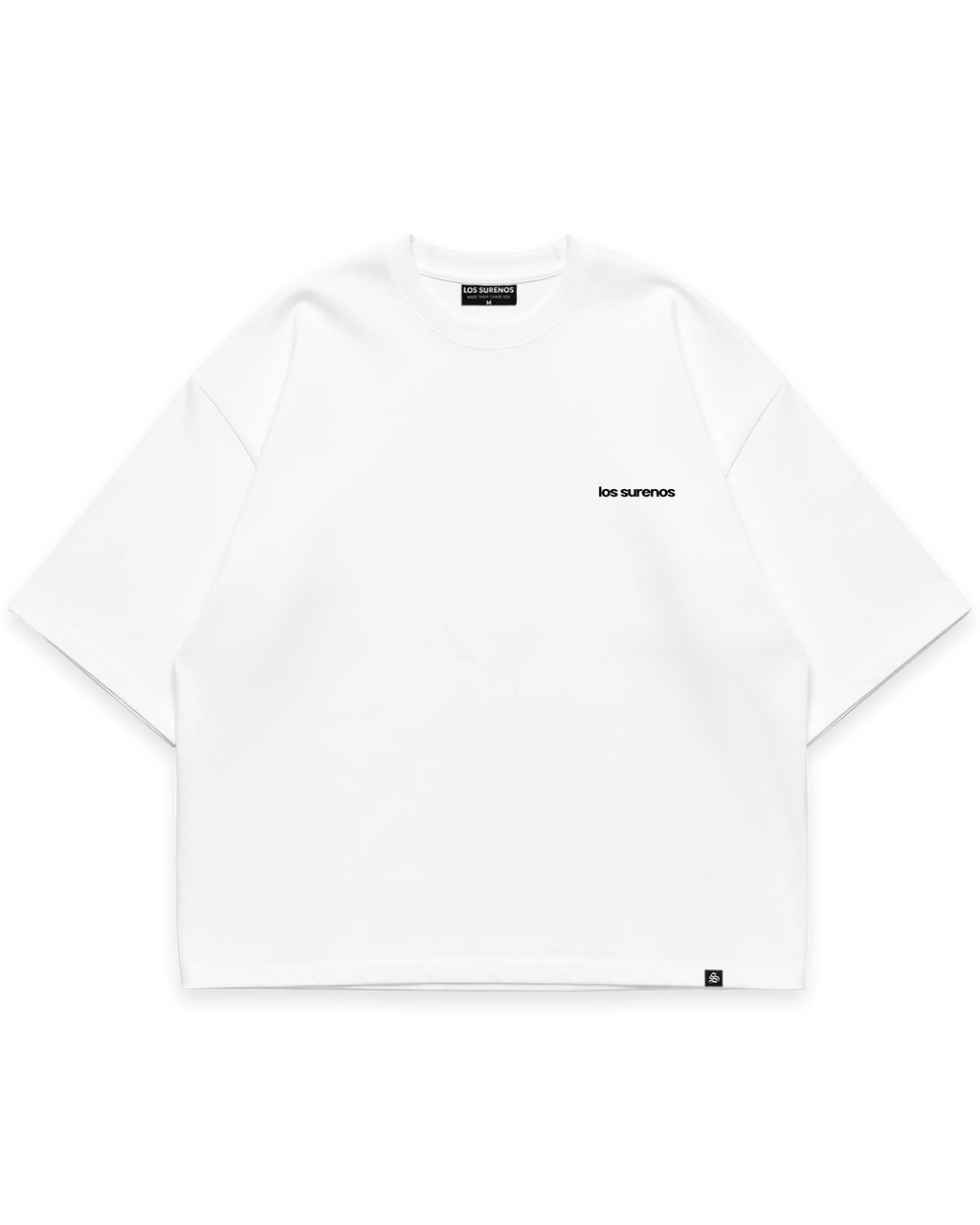 Beyaz erkek oversize boxy fit tshirt, göğüs kısmında minimal Los Surenos logo baskısı #beyaz