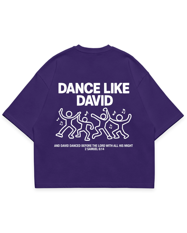DANCE LIKE DAVID TEE mor oversize tshirt, dans eden figürler ve slogan yazı baskılı arka tasarım #violet