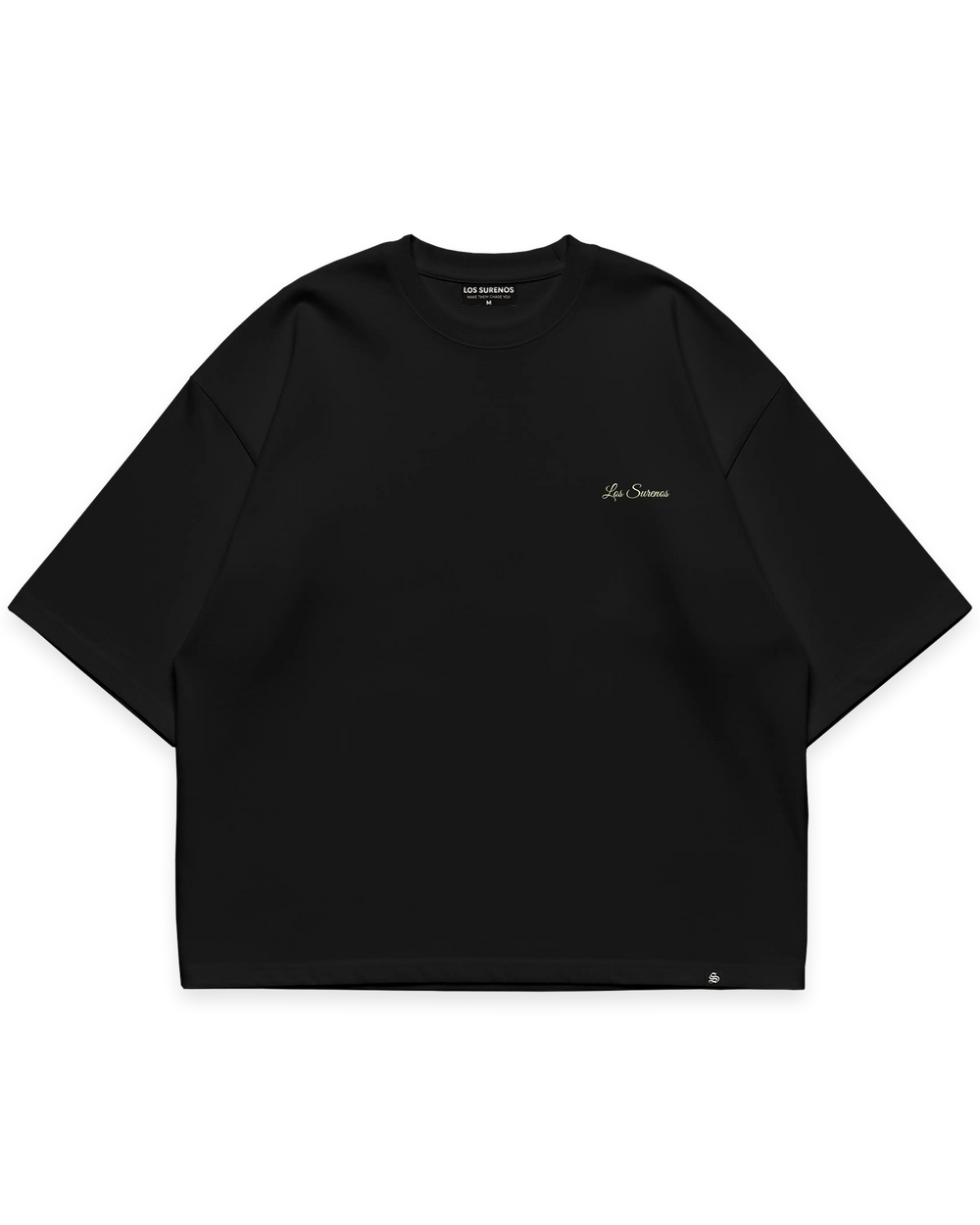 Siyah oversize tshirt, göğüste minimal açık sarı Los Surenos logo baskılı streetwear tasarım #siyah