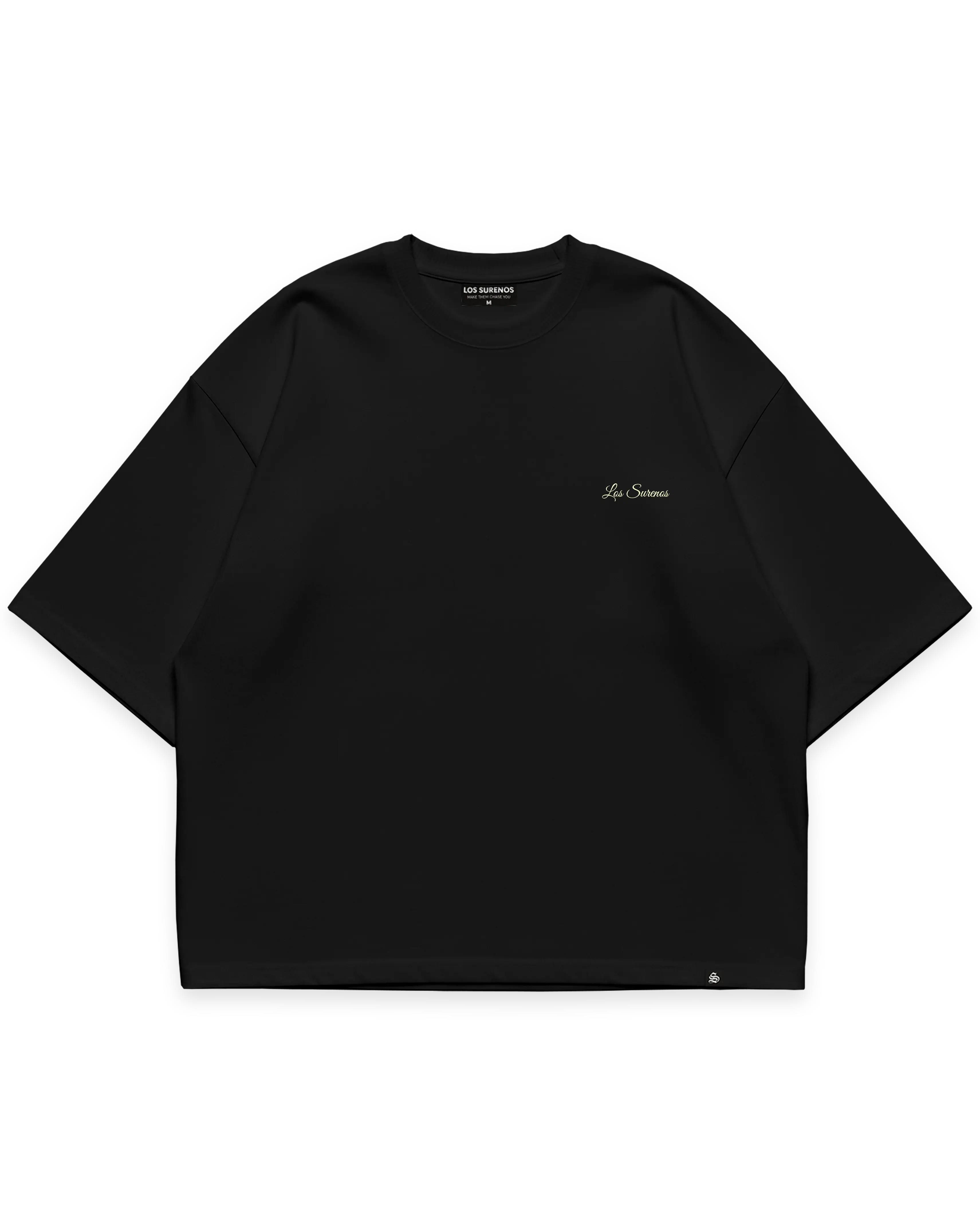 Siyah oversize tshirt, göğüste minimal açık sarı Los Surenos logo baskılı streetwear tasarım #siyah