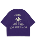 HOTEL SURENOS TEE mor oversize tshirt, palmiye ve leopar figürlü büyük arka baskı, luxury streetwear tasarım #violet