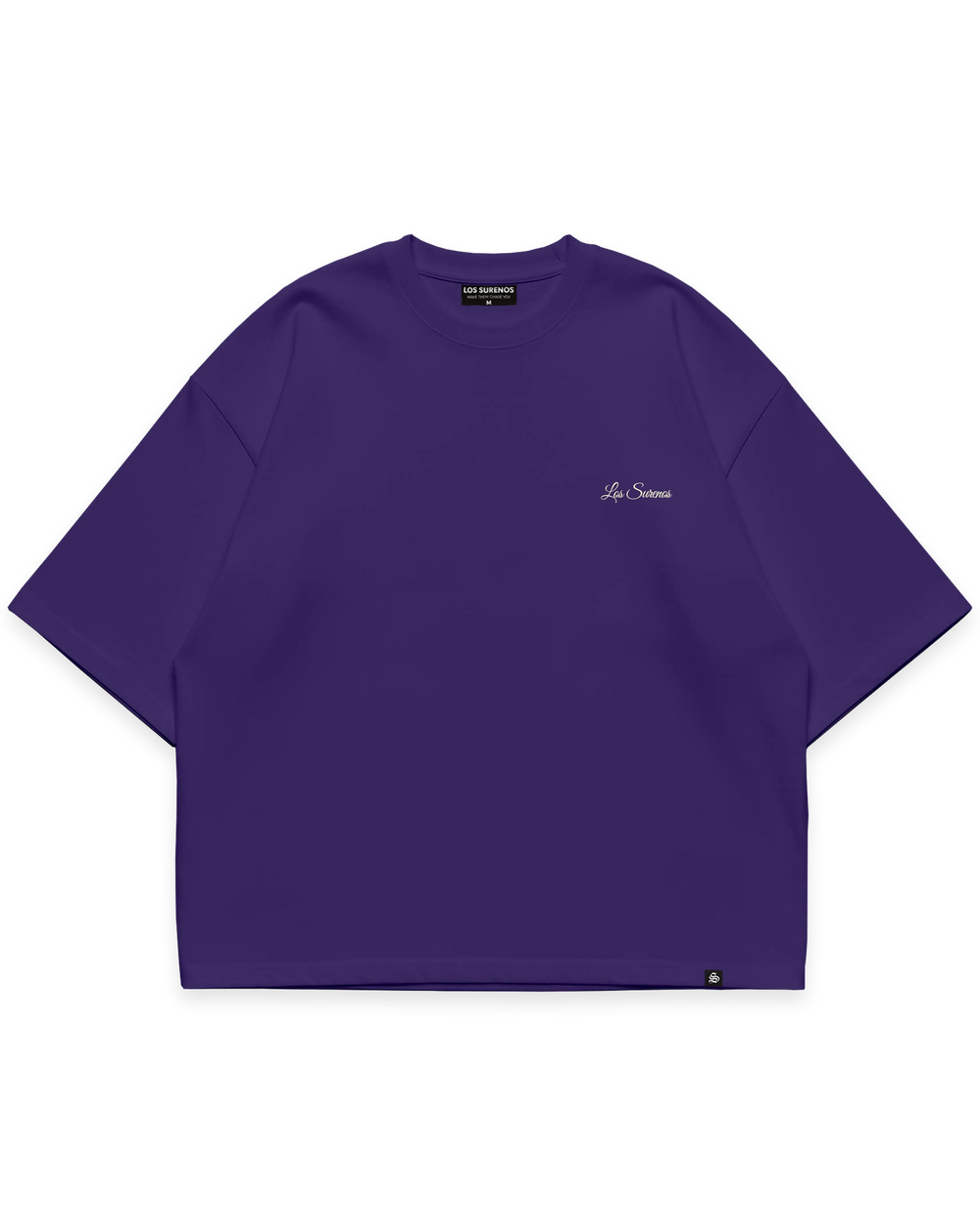 Mor erkek oversize boxy fit tshirt, göğüste minimal açık sarı Los Surenos logo baskılı streetwear tasarım #violet