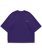 Mor erkek oversize boxy fit tshirt, göğüste minimal açık sarı Los Surenos logo baskılı streetwear tasarım #violet