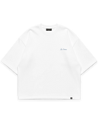 Beyaz oversize tshirt, göğüste minimal mavi Los Surenos logo baskılı streetwear tasarım #beyaz