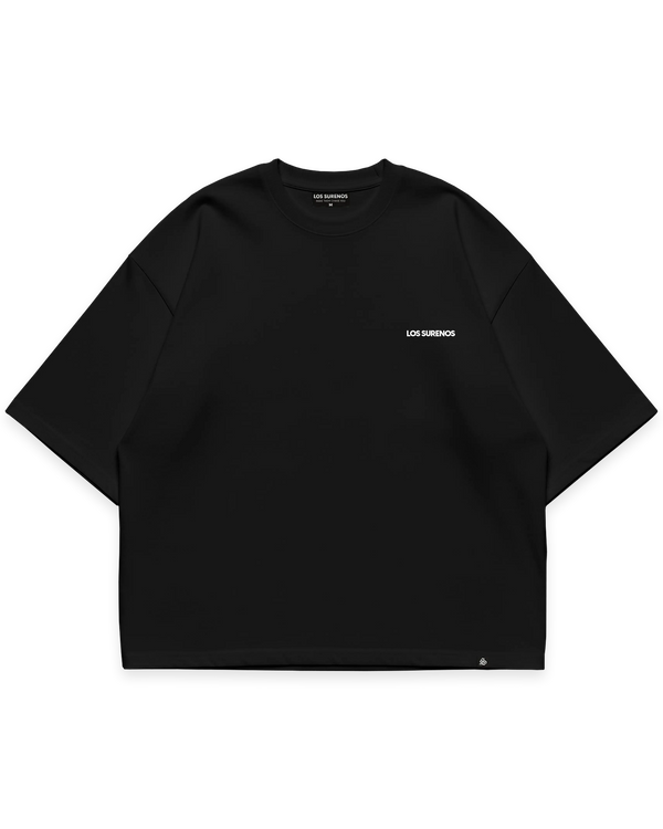 Los Surenos ön göğüs logo detaylı siyah erkek oversize boxy fit tshirt #siyah