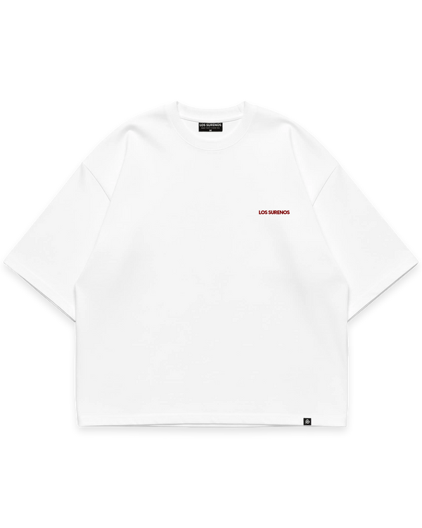 Los Surenos ön göğüs logo detaylı beyaz erkek oversize boxy fit tshirt #beyaz