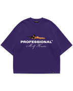 Milf hunter mor oversize boxy fit tshirt, keskin nişancı figürlü grafik ve beyaz yazı baskılı, streetwear tasarım #violet