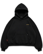 Los Surenos Pornstar Martini siyah oversize boxy fit hoodie ön yüz, göğüste minimal altın sarı Los Surenos logo baskılı, kalın kumaş premium streetwear kapüşonlu sweatshirt #siyah