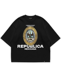 REPUBLICA MEXICANA TEE siyah oversize boxy fit tshirt, Meksika kartalı illüstrasyonlu oval arma grafik baskı, premium streetwear tasarım #siyah