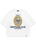 REPUBLICA MEXICANA TEE beyaz oversize boxy fit tshirt, Meksika kartalı illüstrasyonlu oval arma grafik baskı, premium streetwear tasarım #beyaz