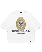 REPUBLICA MEXICANA TEE beyaz oversize boxy fit tshirt, Meksika kartalı illüstrasyonlu oval arma grafik baskı, premium streetwear tasarım #beyaz