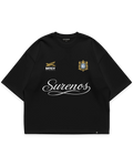 Surenos Jersey siyah oversize tshirt, MTCY ve Surenos arma detaylı premium logo baskı, minimal lüks streetwear tasarım #siyah