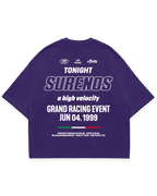 Surenos Racing mor oversize boxy fit tshirt, sırt baskılı grand racing event tipografi tasarımı, premium motorsport grafik #violet