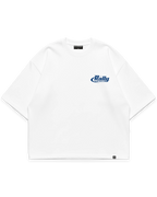 Surenos Racing beyaz oversize boxy fit tshirt, göğüs mavi Rally America logo baskılı minimal motorsport tasarım #beyaz
