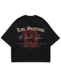 Los Surenos World Tour 13 siyah oversize tshirt, büyük World Tour yazı baskısı ve turne tarihleri detaylı arka grafik tasarım, premium streetwear stil #siyah