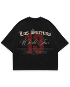 Los Surenos World Tour 13 siyah oversize tshirt, büyük World Tour yazı baskısı ve turne tarihleri detaylı arka grafik tasarım, premium streetwear stil #siyah