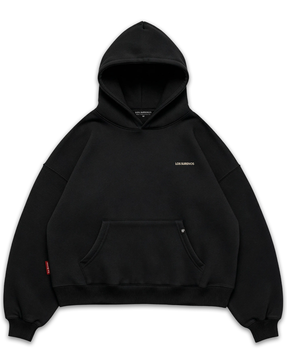 Los Surenos World Tour siyah boxy fit hoodie ön yüz, göğüste minimal Los Surenos logosu, premium oversize kesim kapüşonlu sweatshirt streetwear tarzı #siyah
