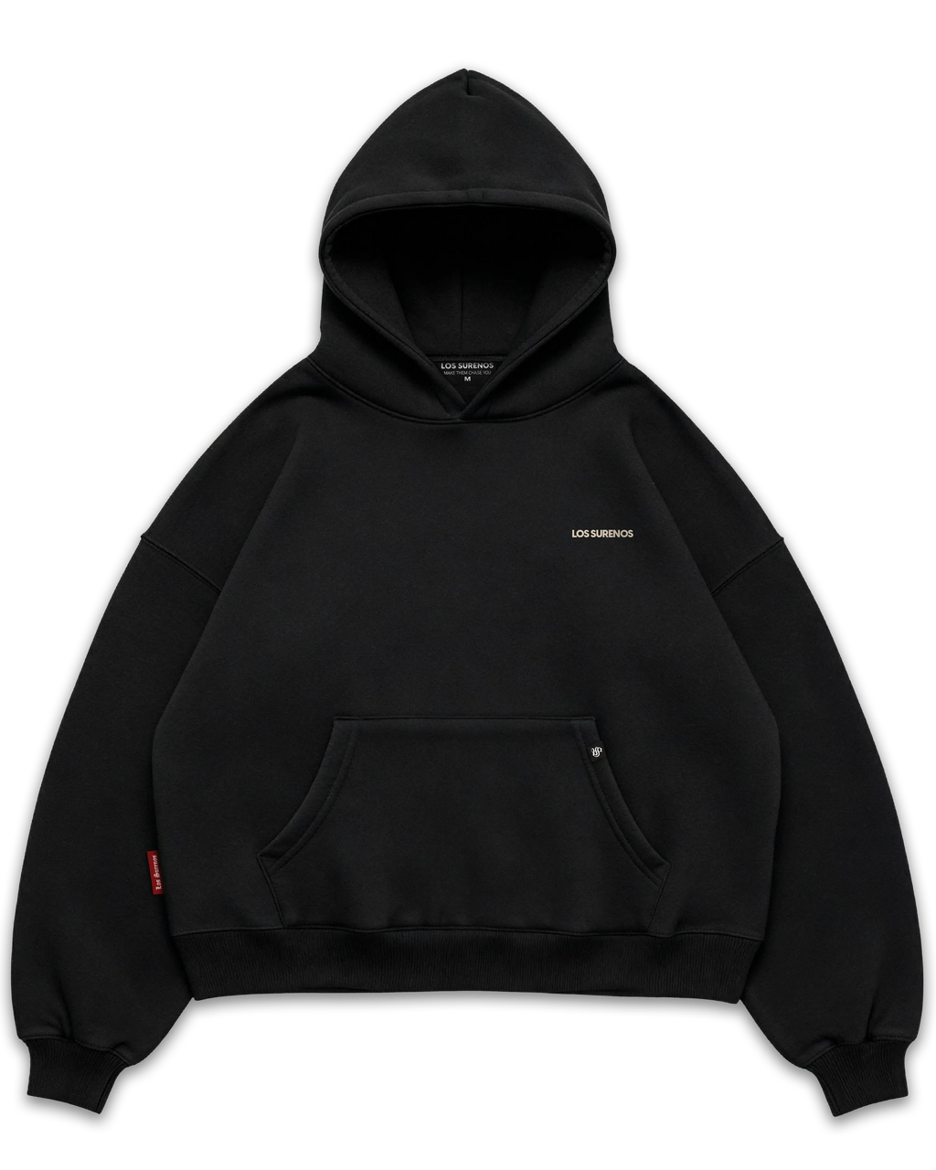 Los Surenos World Tour siyah boxy fit hoodie ön yüz, göğüste minimal Los Surenos logosu, premium oversize kesim kapüşonlu sweatshirt streetwear tarzı #siyah